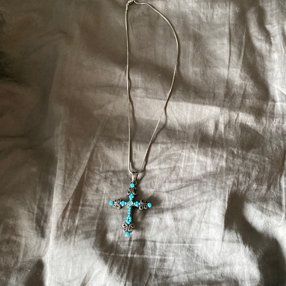Cross with turquoise on a silver chain